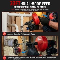6 in 1 Drain Auger Kit, Dual-Mode 33FT Plumbing Snake with Drill Adapter, Man&hellip;