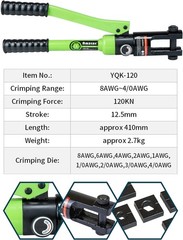 12 Ton Output Pressure Hydraulic Crimping Tool with 9 Standard Dies, Professiona