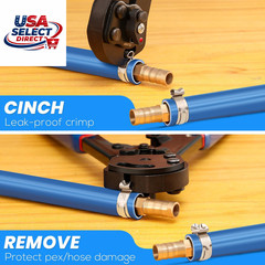 2 in 1 Ratchet Pex Crimping Tool with Cutter and Clamps 25PCS 1/2&Prime; 10PCS 3/4&Prime;