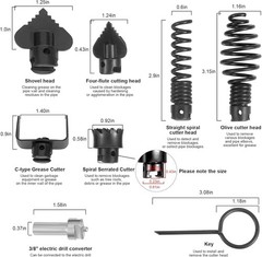 8PCS Drain Snake Drill Attachments &ndash; Auger & Cutter Head Set for Machines &ndash; US