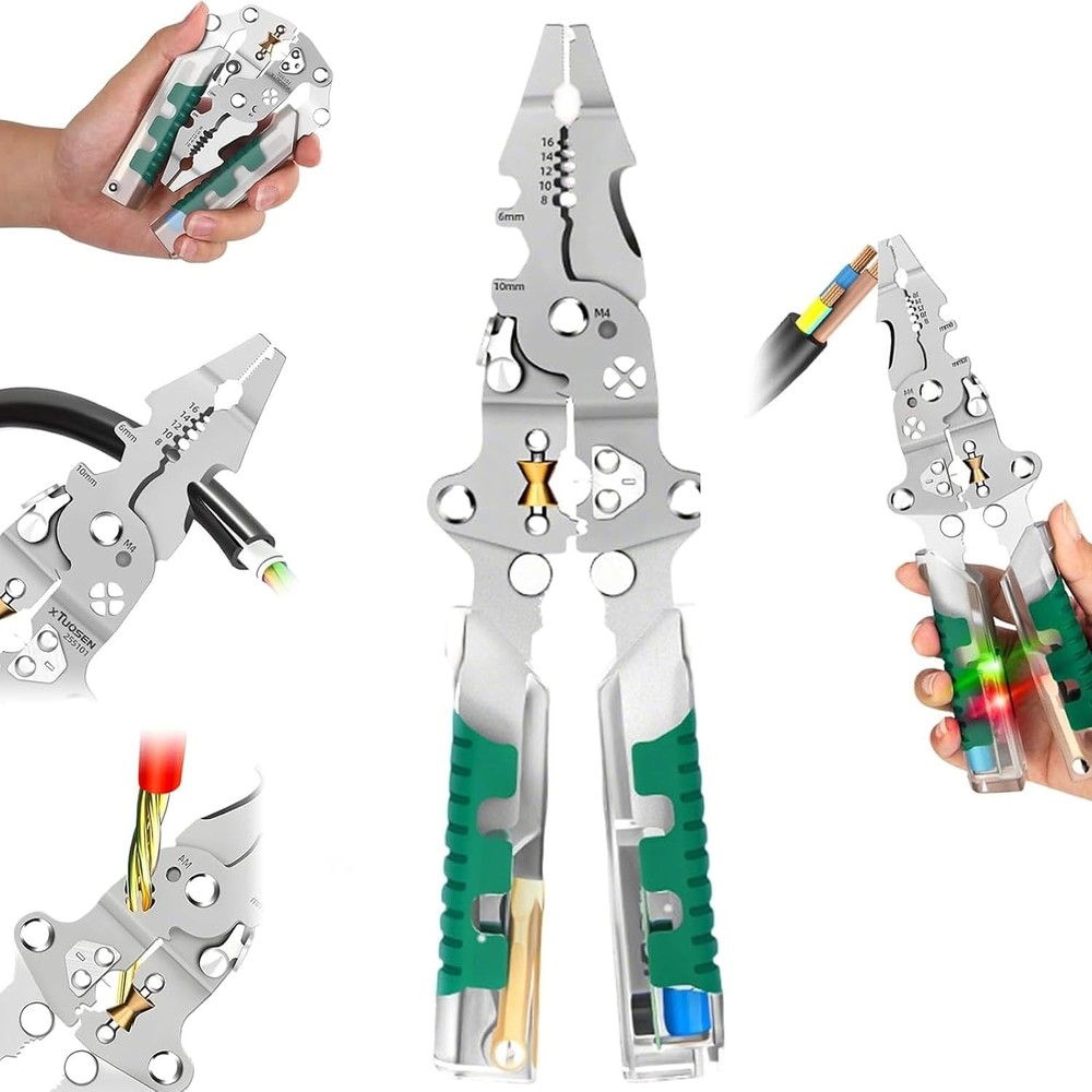 Multifunctional 18 In 1 Foldable Wire Stripper with Voltage Detector and Pliers
