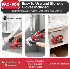 20V Cordless Drain Auger with 25ft Cable, Battery & LED Light for Clogs