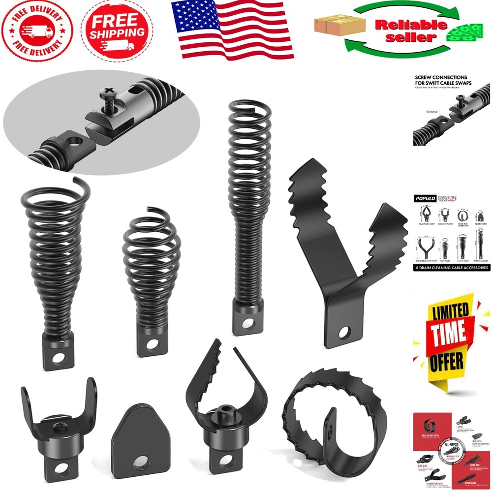 Professional Grade 8-Piece Drain Snake Attachments for Complete Clog Management