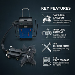 250-800mm Pipe Inspection & Cleaning Robot w/ Remote, 1080P Cam*2, 30&deg; Climb