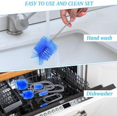 Flexible Long Drain Brush Set, Premium 3 Piece Kit with Double Large, Blue