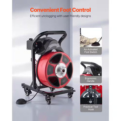 Drain Cleaner Machine 50 FT. X 1/2 In., with Air-Activated Foot, Switch Manual F