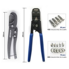 EFIELD PEX CINCH CLAMP CRIMPING TOOL & CUTTER,GAUGE+ 30 1/2&Prime; ,3/4&Prime; CLAMPS IN BAG