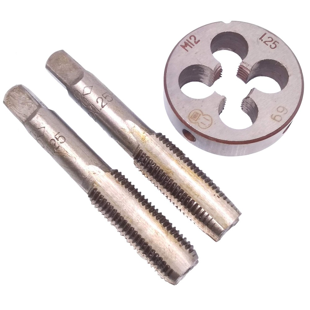 HSS Taper Plug Tap Metric Round Die Set Right Hand M12x1.25mm Hardware 1 Set