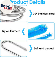 2 Pcs Flexible Drain Pipe Cleaning Brush, 36&Prime; Extra Long Double Ended Nylon Bris