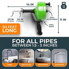 MEISTERFAKTUR drain snake [50FT] &ndash; with drill attachment &ndash; Ideal 50 FT