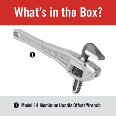 RIDGID 31120 14&Prime; Aluminum Offset Pipe Wrench with Narrow Hook Jaw Parallel to