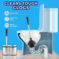 UMIEN Toilet Brush and Plunger Set 18-in &ndash; Updated 2025 1 pack, Satin Nickel