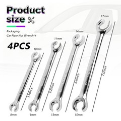 4PCS Carbon Steel Brake Line Wrench Set with 8Mm/10Mm/9Mm/11Mm/13Mm/14Mm/15 Mm/1