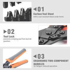 iCrimp Open Barrel Terminal Crimping Tool for AWG24-14 (0.2-2.0mm&sup2;), Orange