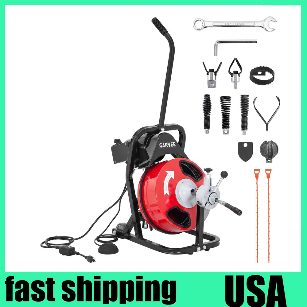 50FT x 1/2 Inch Drain Cleaner Machine Portable Electric Auger Sewer Snake 250W