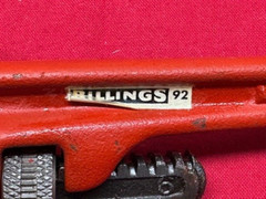 Billings No. 92 Heavy Duty Pipe Wrench, 6&Prime; 1/8-3/4&Prime; Carbon Steel Vintage!