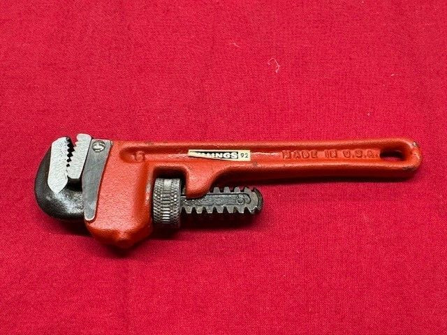 Billings No. 92 Heavy Duty Pipe Wrench, 6&Prime; 1/8-3/4&Prime; Carbon Steel Vintage!