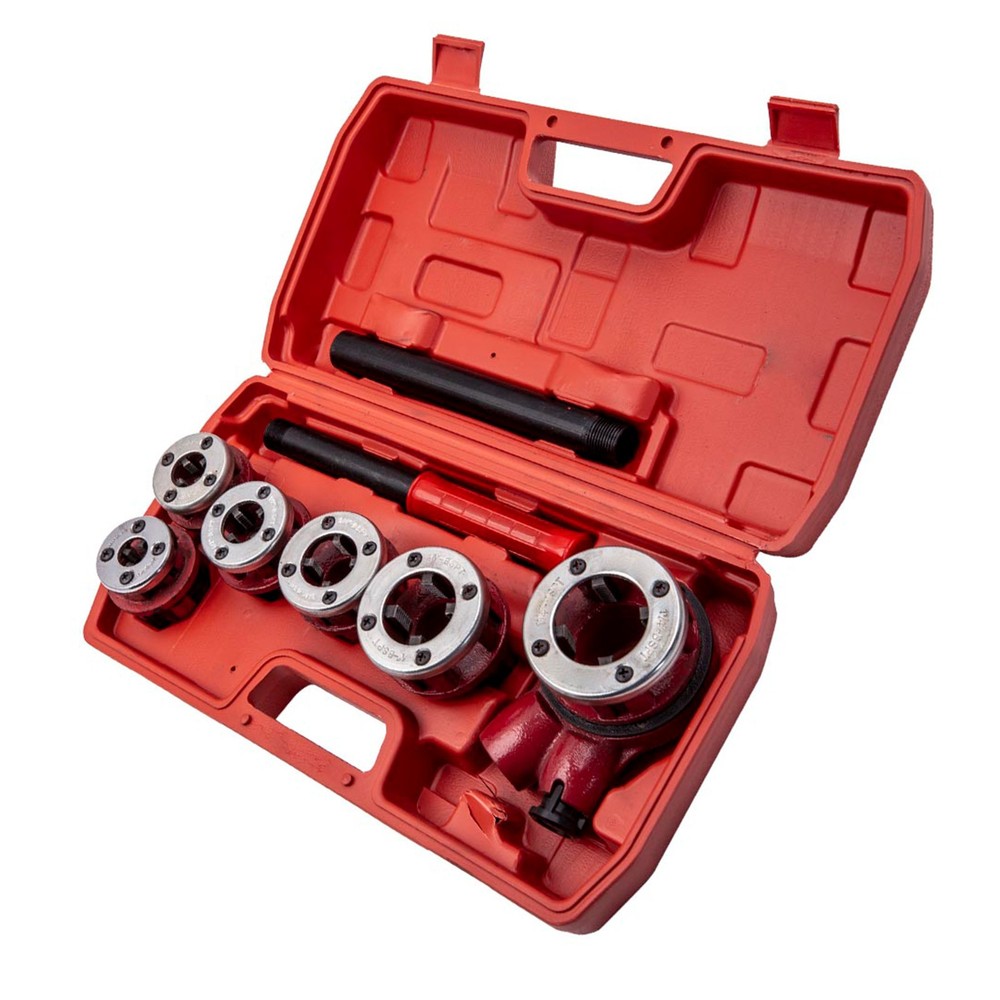 Ratchet Pipe Threader Kit Die Bar Head Handle Tool Set 1/4&rdquo; 3/4&rdquo; w/ 6 Dies QME