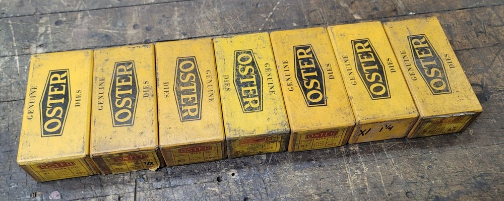Lot of 7 Oster X-1 Bolt Pipe Dies &ndash; New Old Stock &ndash; Unused &ndash; 1/4 to 2 inch