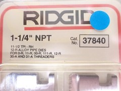 Ridgid 37840 1 1/4&Prime; NPT Alloy RH 11-1/2 TPI Pipe Threader Dies (BN411)