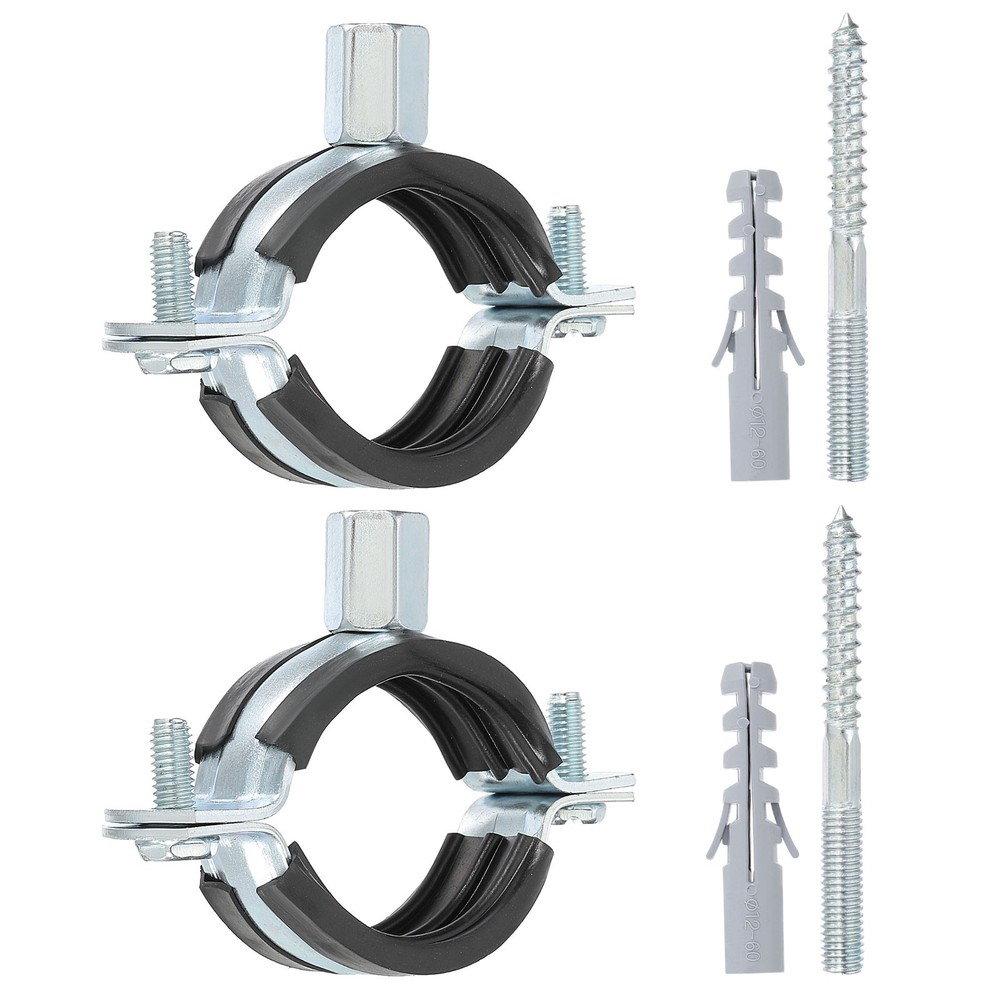 2 Pcs 1.5-1.7inch Heavy Duty Adjustable Split Ring Pipe Hanger, Silver/Black
