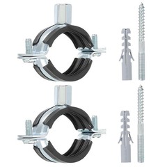 2 Pcs 1.5-1.7inch Heavy Duty Adjustable Split Ring Pipe Hanger, Silver/Black