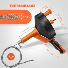 Drain Auger 25ft 1/4in Drum Plumbing Drain Snake For Toilets And Drains