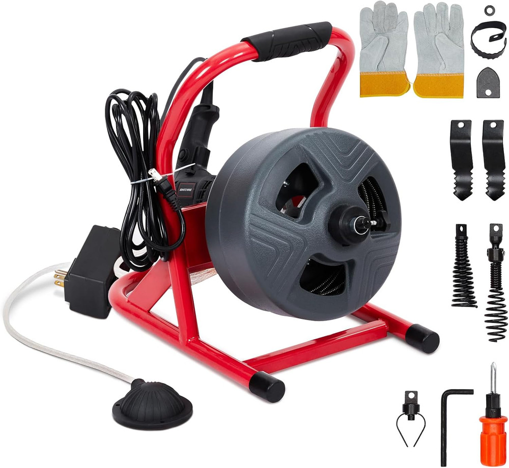 50Ft Electric Drain Cleaner Auger for 3/4-3 Inch Pipes with Foot Switch & Cutter