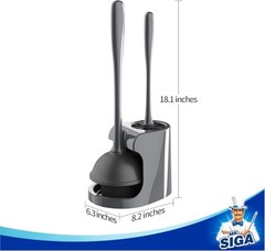 MR.SIGA Toilet Plunger and Bowl Brush Combo for Bathroom Cleaning, Gray, Gray