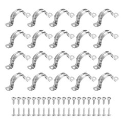20Pcs 40mm(1-9/16&Prime;) 304 Stainless Steel Rigid Pipe Strap with Screws, Silver