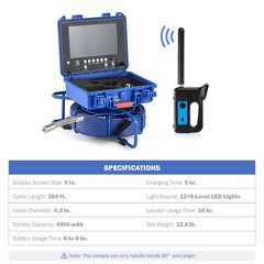 9&Prime; Self-Leveling Sewer Camera 32GB w. Locator 164ft /50m Digital Length Counter