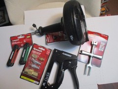 Husky Lot Tools Drum Auger 1/4&Prime; x 15&prime;, Stapler, Plug Wrench, Hex Keys, Couplers