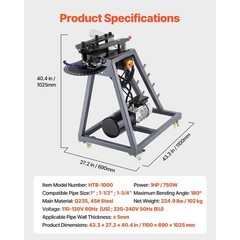 Movable Electric Pipe Bender 750W 3 Dies 1-3/4in