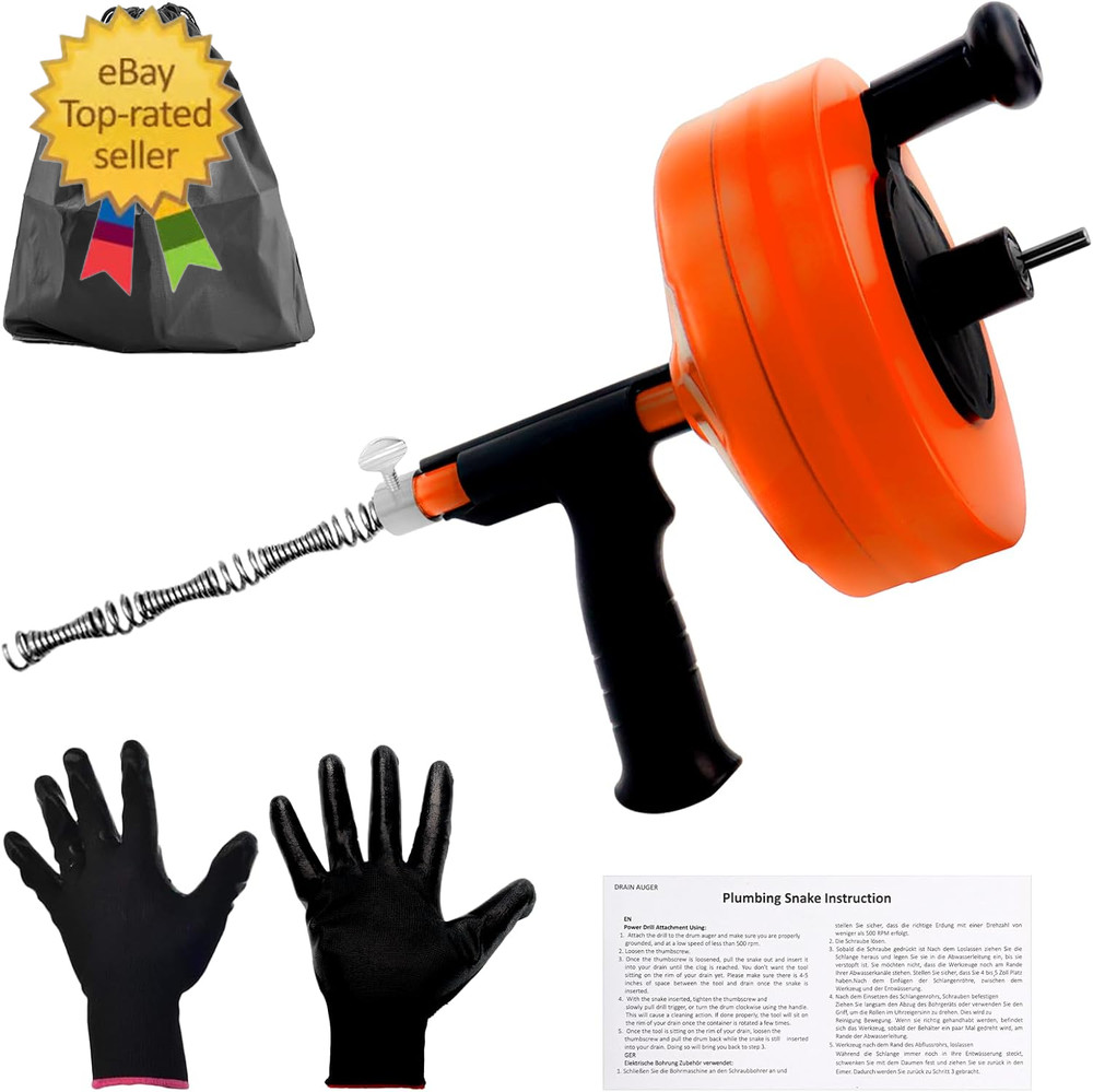 Drain Auger 50FT, Drain Snake with Drill Adapter, Plumbing Snake Clog Remover Us