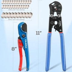 2-in-1 PEX Crimping Tool with Cutter & Clamp Kit 3/8-1&Prime;, Stainless Steel Clamps