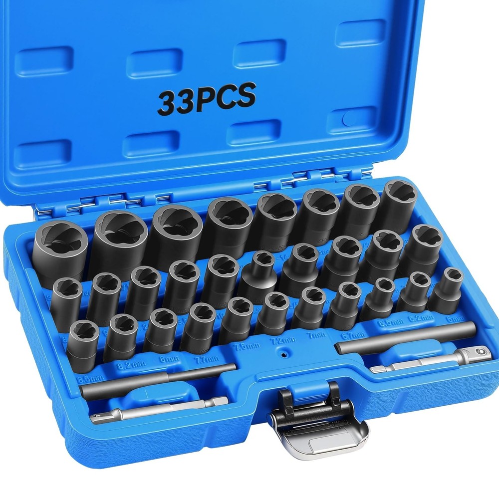 DISEN 33 PCS Bolt Extractor Kit Set, 1/4&Prime; & 3/8&Prime; Bolt and Nut Remover Set CR-&hellip;