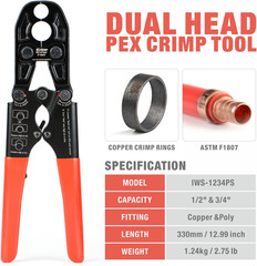 /Icrimp PEX Pipe Copper Ring Crimping Tool Kit for 1/2 In, 3/4 in Crimp Rings, M