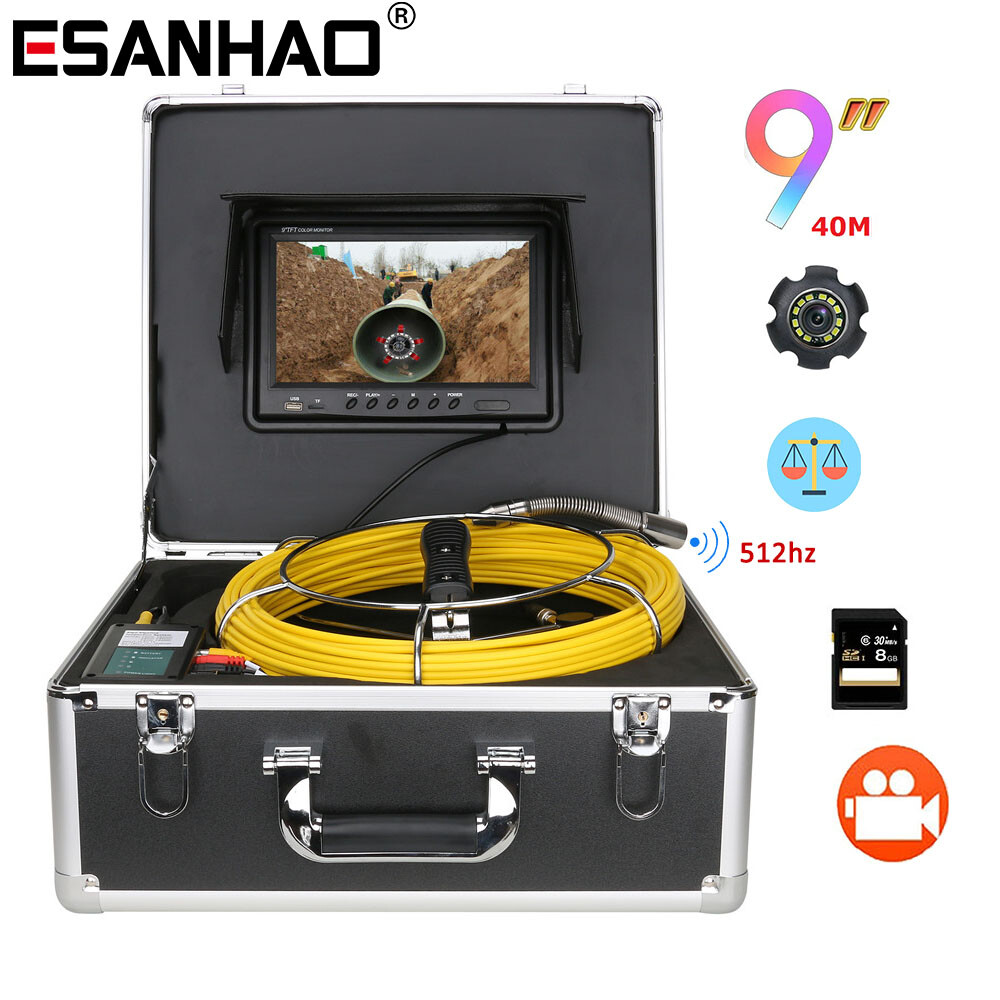1000TVL Drain Sewer Camera 512hz Self-leveling DVR Pipe Inspection Camera 40m
