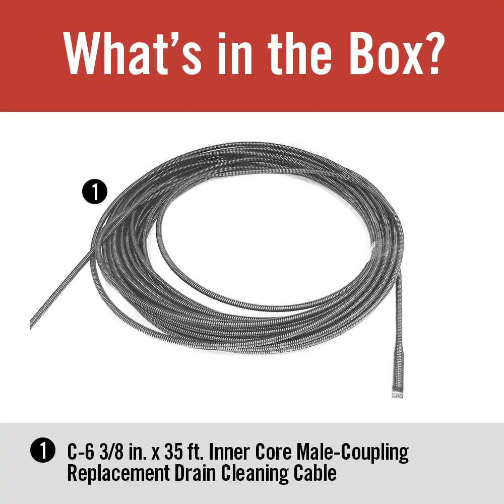 Male-Coupling Replacement Drain Cleaning Cable Lightweight C-6 3/8 In. X 35 Ft.