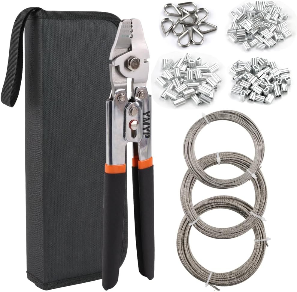 Up to 2.2mm Wire Rope Crimping Tool Kit, 99FT Stainless Steel Wire Rope (3 Sizes