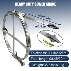 Sewer Snake,Manual Drain Snake 98.4 ft,Width 1inch,Thickness 1/10inch,Plumbin&hellip;