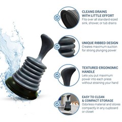 Mini Sink Plunger Clog Remover HeavyDuty Suction Ergonomic Grip 7 Inch Silver