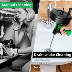 New 50ft Drain Auger Plumbing Snake Manual & Drill Powered w/ Bag Gloves