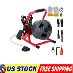 50Ft x 5/16&Prime; Drain Cleaner Machine Auger Sewer Snake w/ Cutters fit 3/4-3&Prime; Pipes