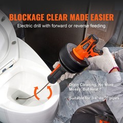 VEVOR 12V Electric Drain Auger 25FT Plumbing Snake Auto Feed for 3/4&Prime;-2&Prime; Pipes