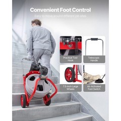 Uimoso 75FT x 3/8 Inch Drain Cleaning Machine with Auto Feed and 8 Cutter Heads