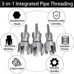 3PCS PVC Pipe Threading Tool Internal External Plumbers Threader Kit Set