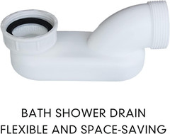Bathtub Shower Drain Pipe, Low Profile Flat 1 1/2 P Trap Kit, Flexible White