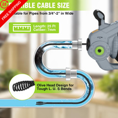 WORKPRO 20V Electric Drain Auger, 25Ft Plumbing Snake Hair Removal Gray