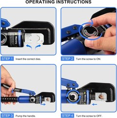10 Ton Hydraulic Crimping Tool with 9 Hex Dies, Battery Cable Crimper 12&ndash;2/0 AWG